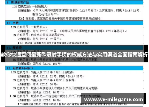 教你快速查阅最新欧冠射手榜的权威方法与实用渠道全面指南解析