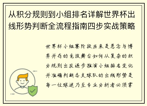 从积分规则到小组排名详解世界杯出线形势判断全流程指南四步实战策略